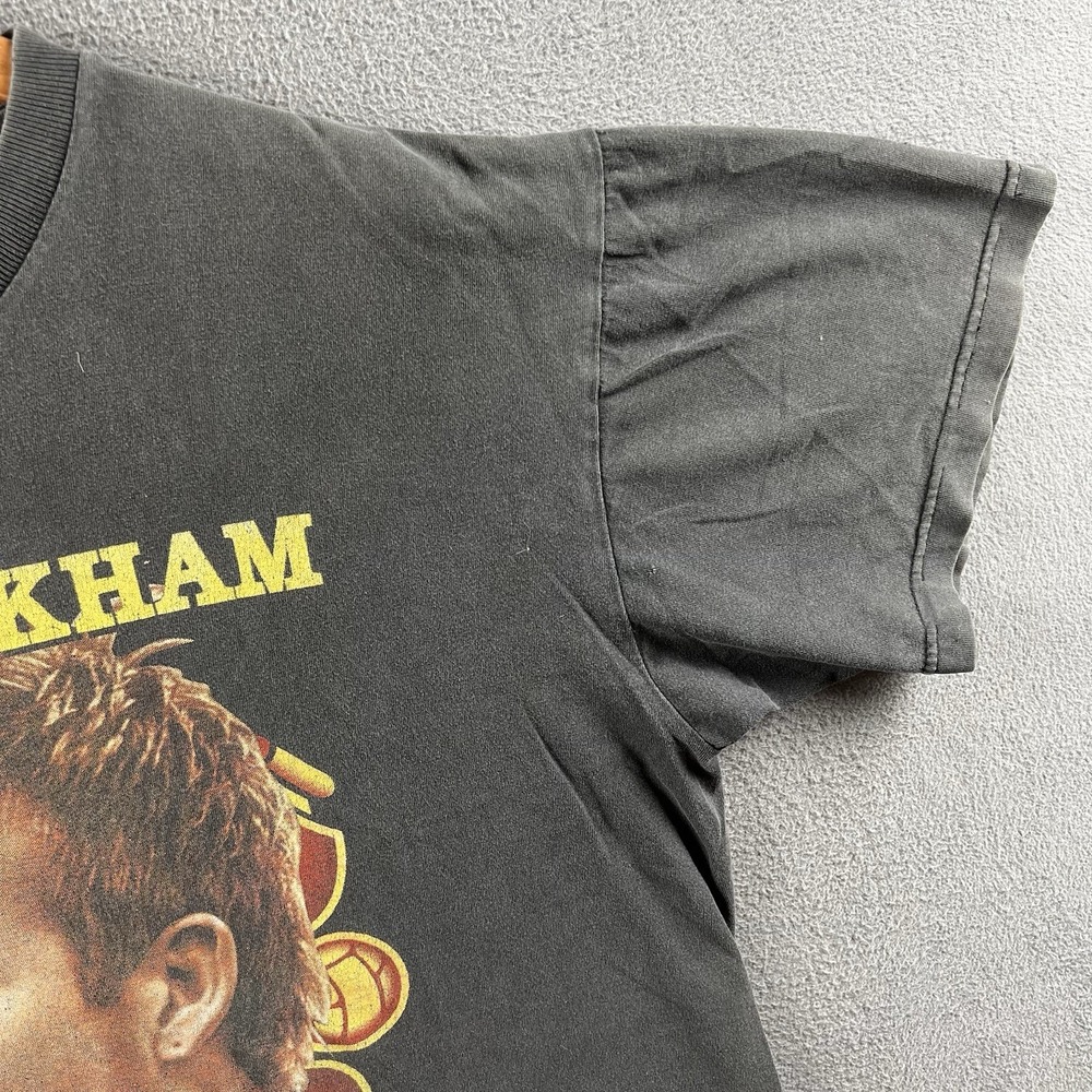 Vintage David Beckham Shirt Mens Large Black Faded Big Print Rap Tee 90s RARE - Picture 8 of 16